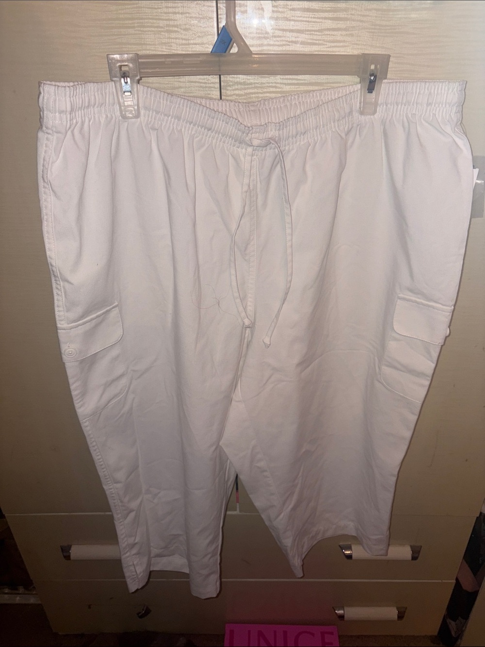 White Women's Cropped Cargo Pants with Drawstring Waist